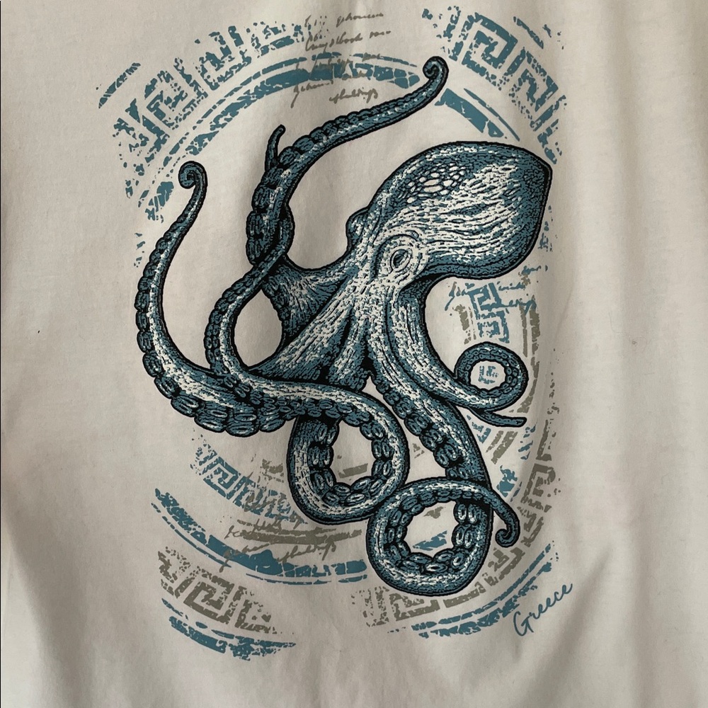 White T-Shirt with Octopus Design - Picture 2 of 5